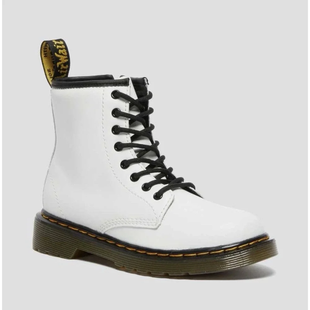 Doc Dr Martens White‎ Lace Up Boots 1460 Size 3 Junior Youth Leather Grunge